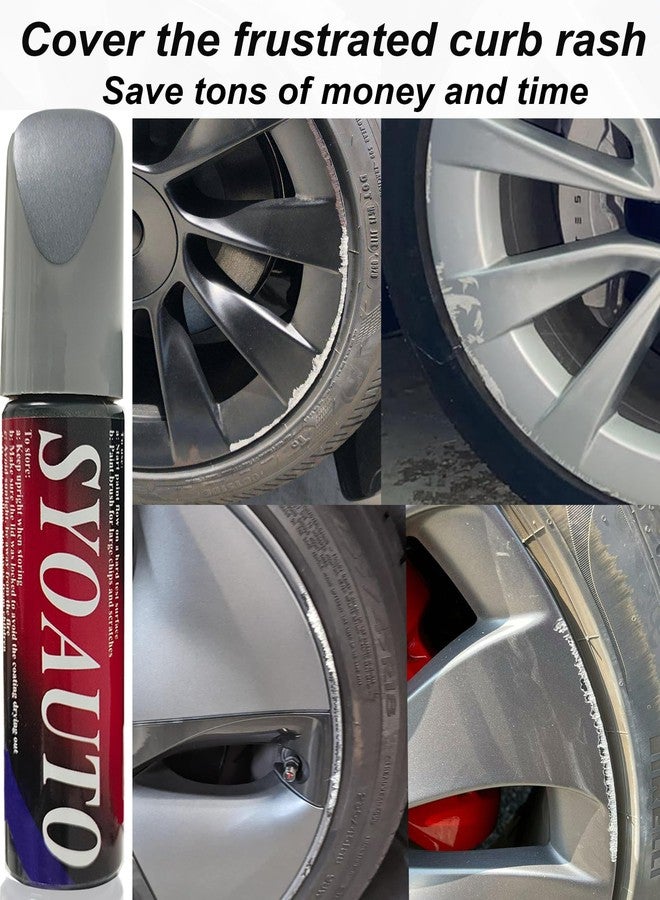 SYOAUTO طلاء SYOAUTO لإصلاح خدوش جنوط العجلات (لون البارود) لسيارات تسلا موديل Y 3 SX Uberturbine/Arachnid/Cybersteam/Turbine، قلم طلاء لإصلاح خدوش الجنوط وخدوش حواف العجلات (لون البارود). - Image 3